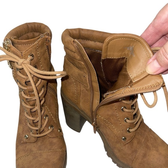 GBG by Guess Women's Boots 7M Brown All Manmade Lace Up Block Heel Retro Zip Up - Picture 6 of 13